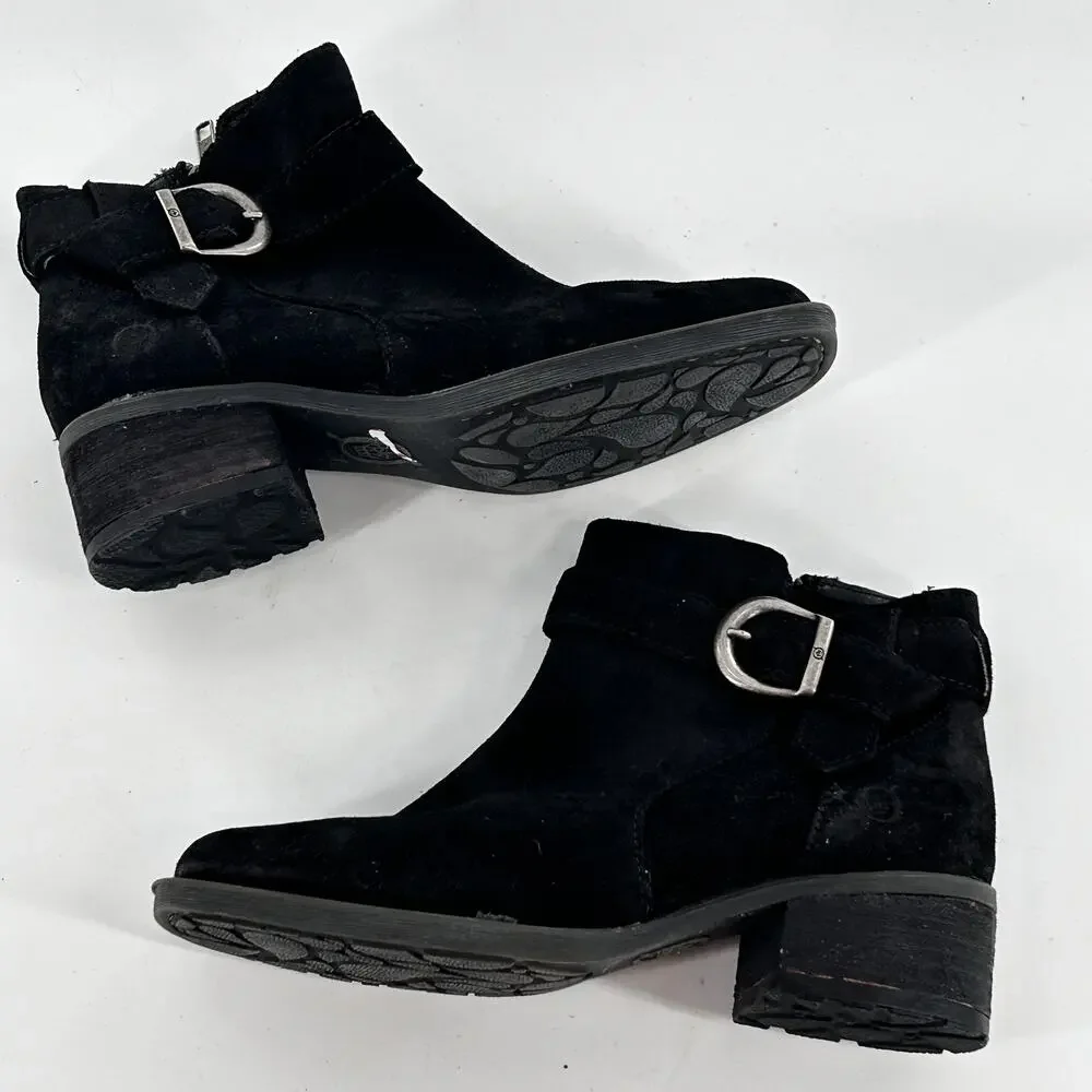Born Morocco Ankle Booties 6.5 Black Suede NWOT Boots Buckle Western Comfort
